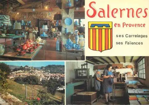 France postcard Salernes Var Provence 1984 coat of arms multi view