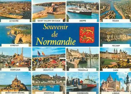France postcard Normandie souvenir multi view aerial view 1986