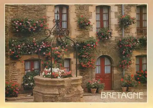 France postcard Bretagne 1991 flowers and old stones