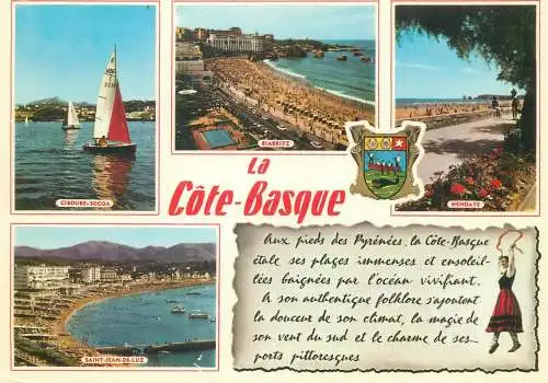 France postcard La Cote Basque multi view sailboat Biarritz 1982