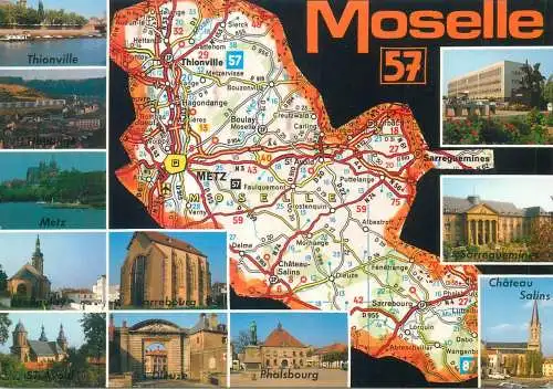 France postcard Moselle multi view map