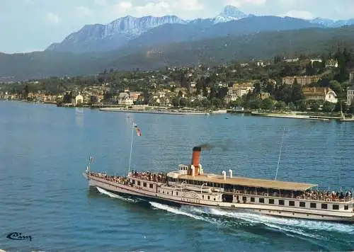 France postcard Evian les Bains aerial view of La suisse cruise ship