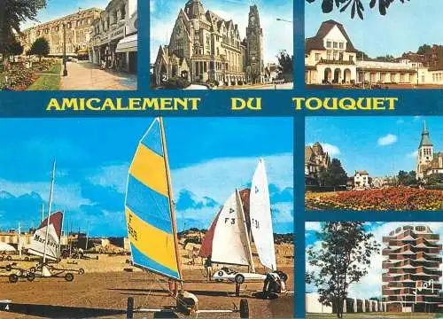France postcard Amicalement du Touquet multi view land sail dune buggy