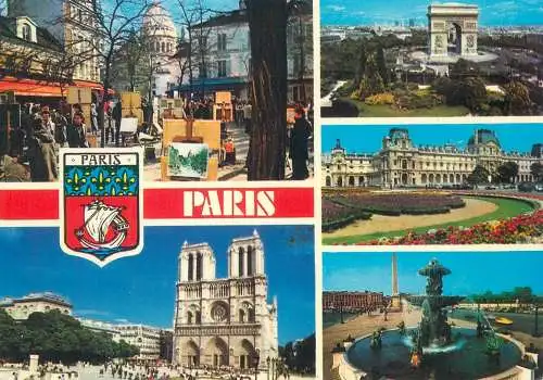 France postcard Paris multi view Place di tertre la cathedrale Notre Dame