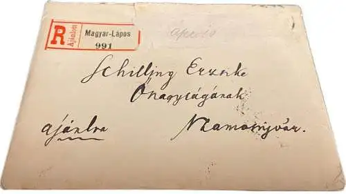 RO9 Correspondance Romania 1894 Transylvania registered Târgu Lăpuș Magyarlápos Erzsébet Schilling family genealogy