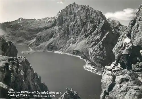 Austria postcard Lunersee mit Douglasshutte geg. Seekopf mountain lake scene 1967
