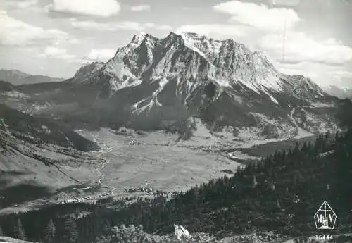 Austria postcard Blick von der Wolfratsh user auf Lermoos Ehrwald und Zugspitze 1958