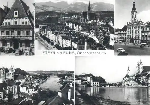 Austria postcard Steyr Enns Obersosterreich multi view 1967
