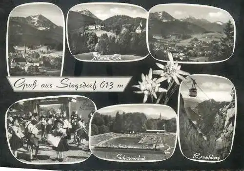 Austria postcard Grub aus Siegsdorf multi view teleferique