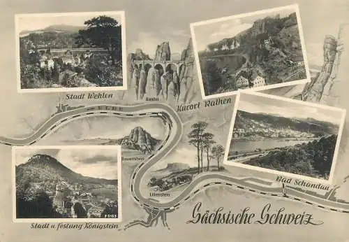 Germany postcard Sachsische Schweiz multi view
