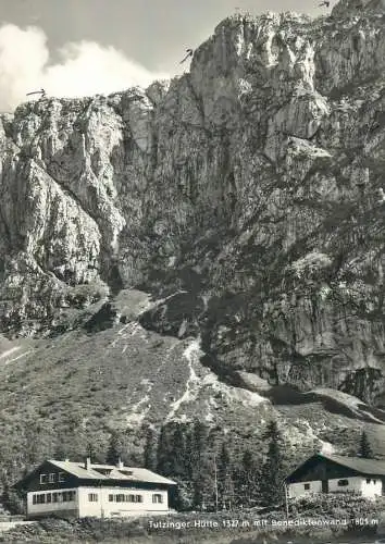 Germany postcard Tutzinger Hutte mit Benediktenwand mountain cliff side 1967
