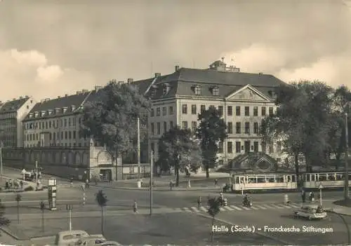 Germany postcard Halle Saale Franckesche Stiftungen tram