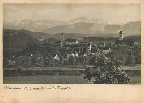Germany postcard Schongau die Bergstadt und die Zugspitze
