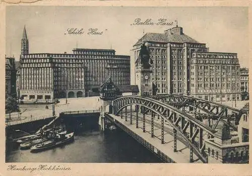 Germany postcard Hamburg Hochhauser ships bridge clocktower