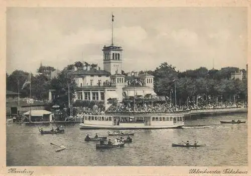 Germany postcard Hamburg Uhlenhorster Fahrhaus rowboat cruise ship