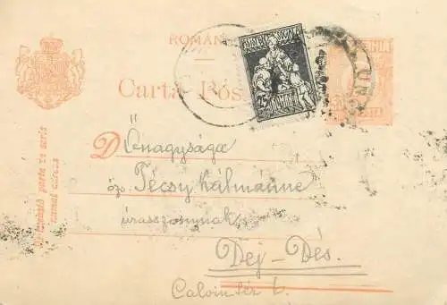 Técsy noble family from Targu Lapus genealogy Transylvania correspondance 1925 Dej Des Cluj uprated stationery card