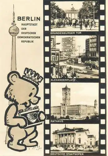 Germany postcard Berlin multi view Brandenburg Alexanderplatz Rathaus Staatsoper 1969