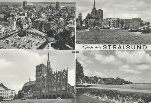 Germany postcard Stralsund multi view Ubersicht Hafen 1973