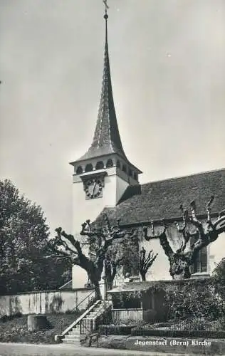 Switzerland postcard Jegenstori Bern kirche clocktower