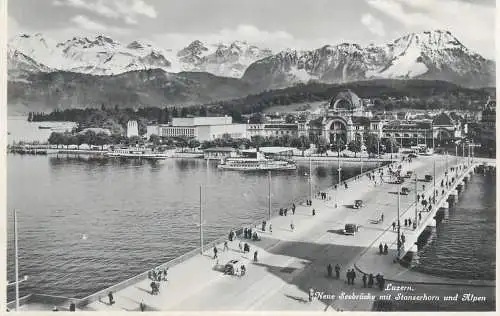 Switzerland postcard Luzern neue Seebrucke mit Stanserhorn und Alpen