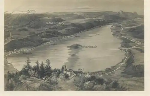 Switzerland postcard Erlach village aerial map 1927