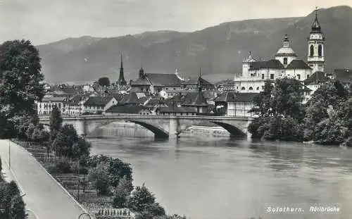 Switzerland postcard Solothurn Rotibrucke clocktower