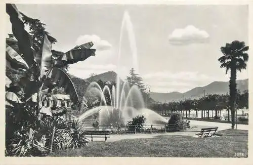 Switzerland postcard Lugano public garden fountain