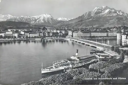 Switzerland postcard Luzern mit Stanserhorn und Pilatus cruise ship 1958