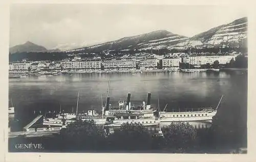 Switzerland postcard Geneve harbour scene cruis ship