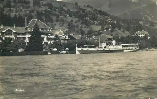 Switzerland postcard Gunten coastal scene cruise ship 1940