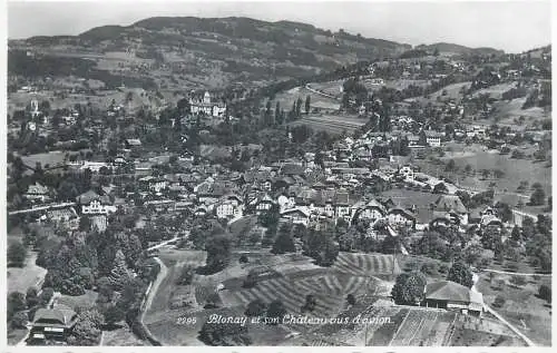 Switzerland postcard Blonay castle aerial view 1952