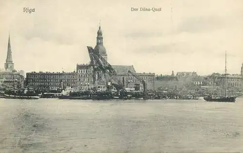 Latvia Lettonie, Riga, Der Düna-Quai naval plant old postcard