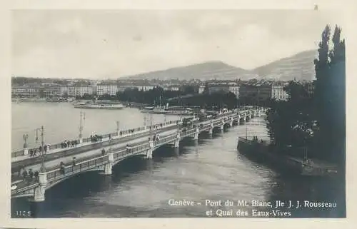 Switzerland Geneve pont du Mt. Blanc Ile J.J. Rousseau et quai des Eaux Vives
