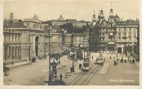 Switzerland Zurich Bahnhofplatz tramway aerial 1928