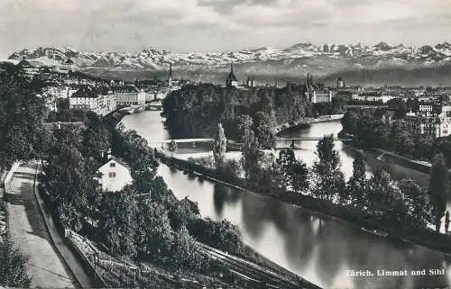 Switzerland Zurich Limmat und Siht aerial 1950s