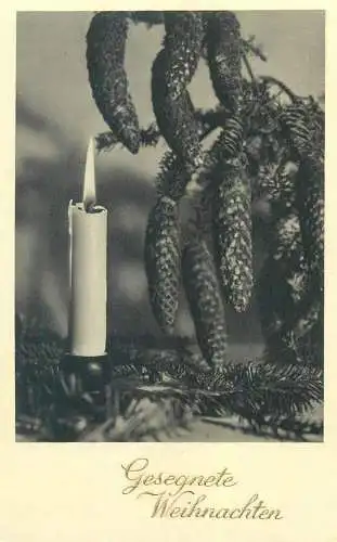 Gesegnete Weihnachten Postcard lit candle and acorns