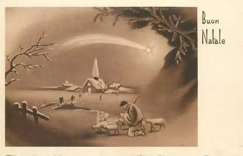 Buon Natale Postcard shepherd praying winter night