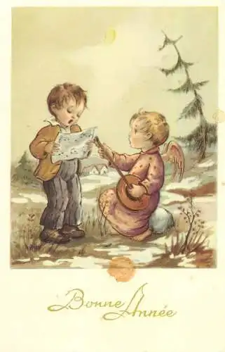 Bonne Anne greetings illustration Postcard fantasy