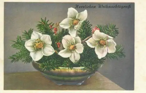 Post card Herzlichen Weihnachtsgruss hunyor winter roses floral arrangement