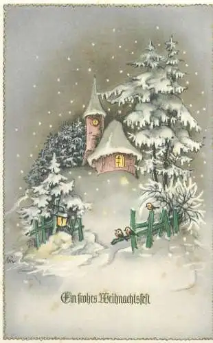Post card Frohe Weihnachtfest winter night illustration