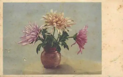 Post card Name Day greetings chrysanthemums colourful arrangement