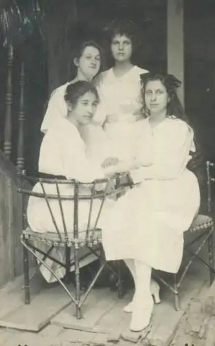 Postcard white dress outfits woman types and scenes friends group picture