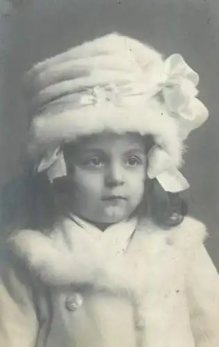 Postcard real photo social history beautiful young girl elegant fur winter outfit fancy hat