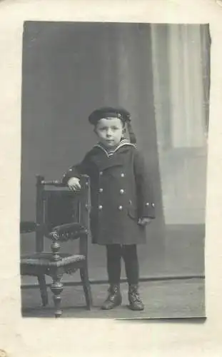 1919 Postcard real photo social history young boy elegant over coat sailor cap