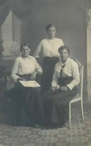 Postcard real photo social history group friends picture elegant women