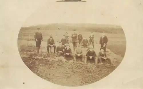 Postcard real photo social history young men friends group picture outdoor scenery
