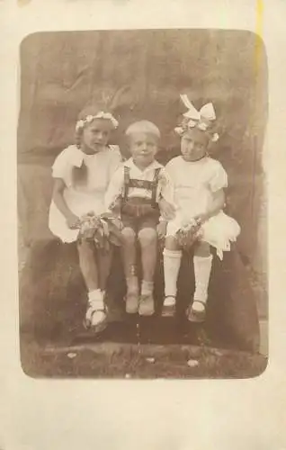Postcard real photo social history young children ethnic types typical costumes group picture