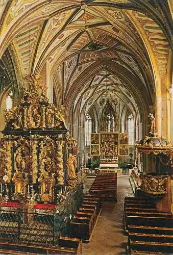 Postcard Alte Kunst St Wolfgang am See Kirchenschiff mit dem weltberuhmten Pacher Altar u. Schwanthaler Altar