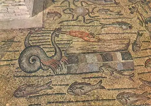 Postcard Italy Aquileia Basilica di Popo Jonah thrown up on the beach mosaic