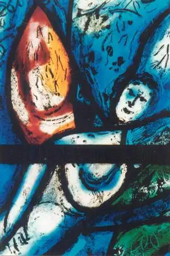 Post card England Tudeley All Saints Church, stained glass south window chancel detail Marc Chagall painting